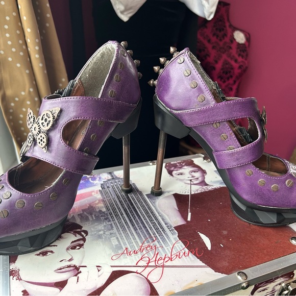 Hades Shoes - HADES  steampunk butterfly Purple Studded Heels